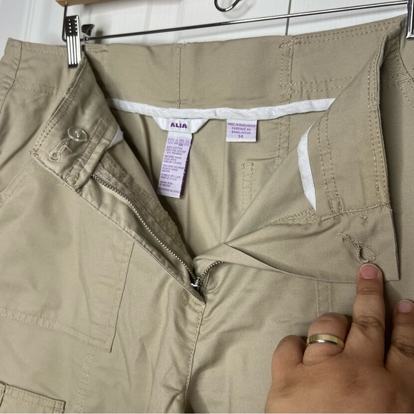 Alia Cargo cropped Pants khaki cotton hi rise stretch utility drawstring leg 14 - Picture 8 of 8